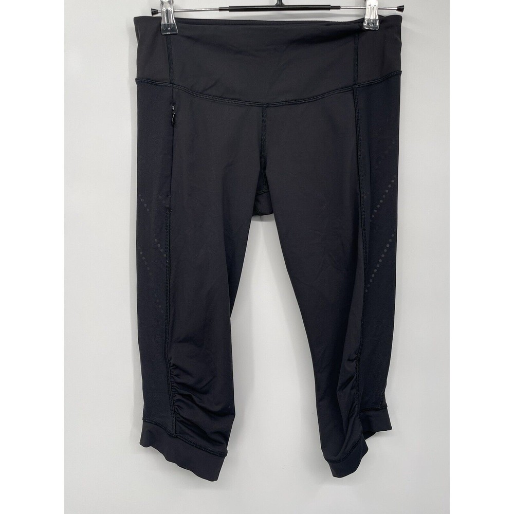 Lululemon Black‎ Mesh Dot Ruched Capri Leggings Athletic Pants Women Size 8